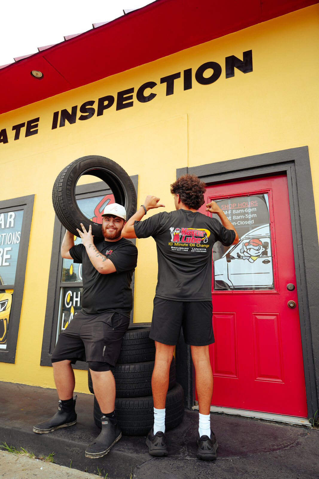 Master Lube team members outside the Lafayette shop